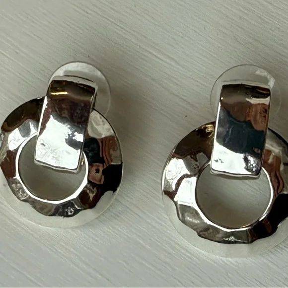 Silver Hammered Circle Earrings - Picture 2 of 3